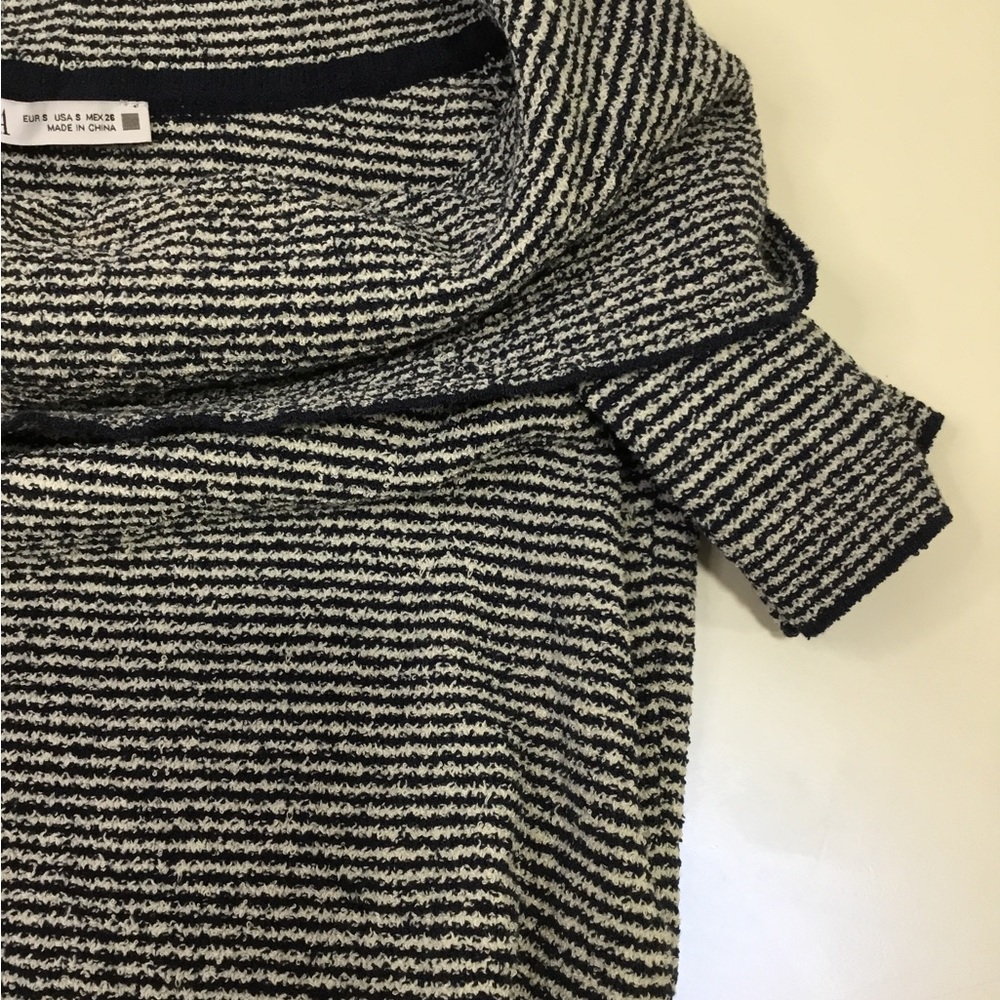 ZARA Striped off the shoulder black and white knit top